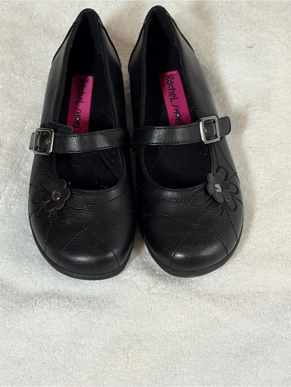 Rachel Shoes Black Girls Mary Jane Dress Flats with Flower Accent